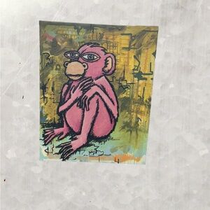Original Abstract Pink Monkey Art Oil on Canvas